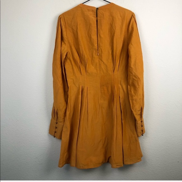 Joie Long Sleeve Pleated Mini Dress Mustard Yellow - Picture 6 of 7